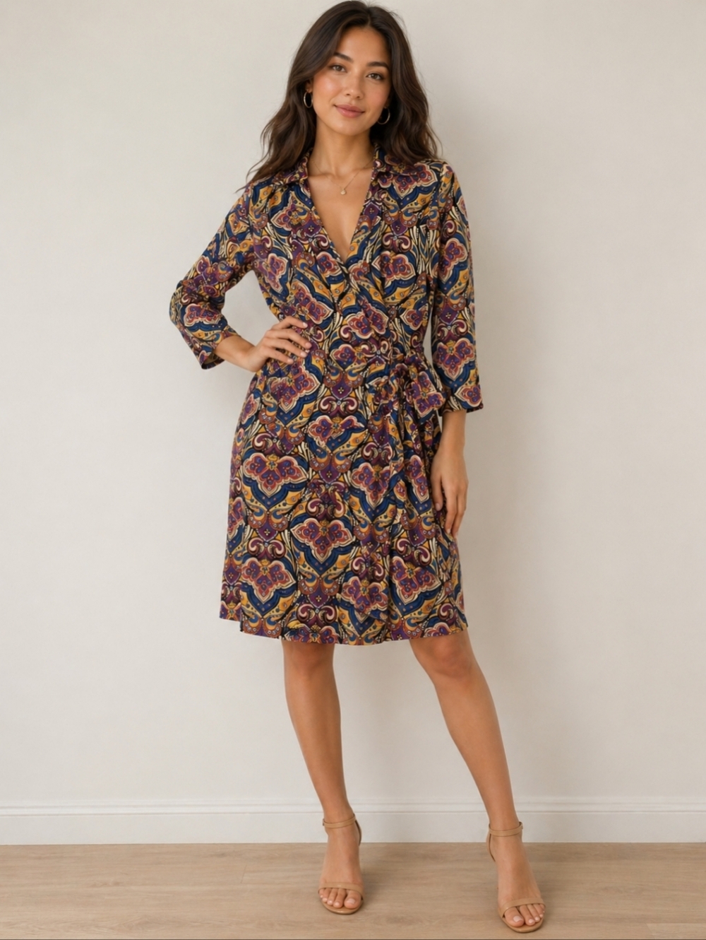 Anthropologie Aryeh Printed Longsleeve Collared Wrap Dress Size Lg Maximalist